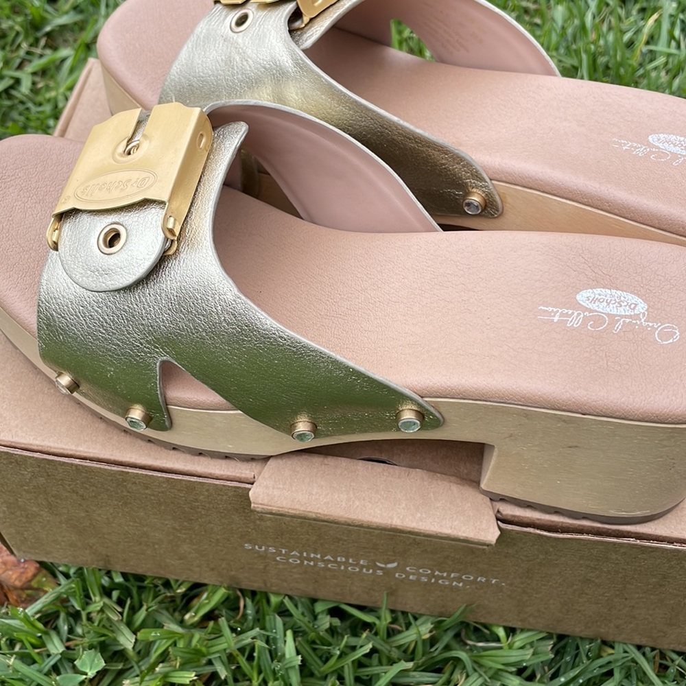 Dr. Scholls mixed metals sandals. With the box. Leather upper. - Picture 4 of 6